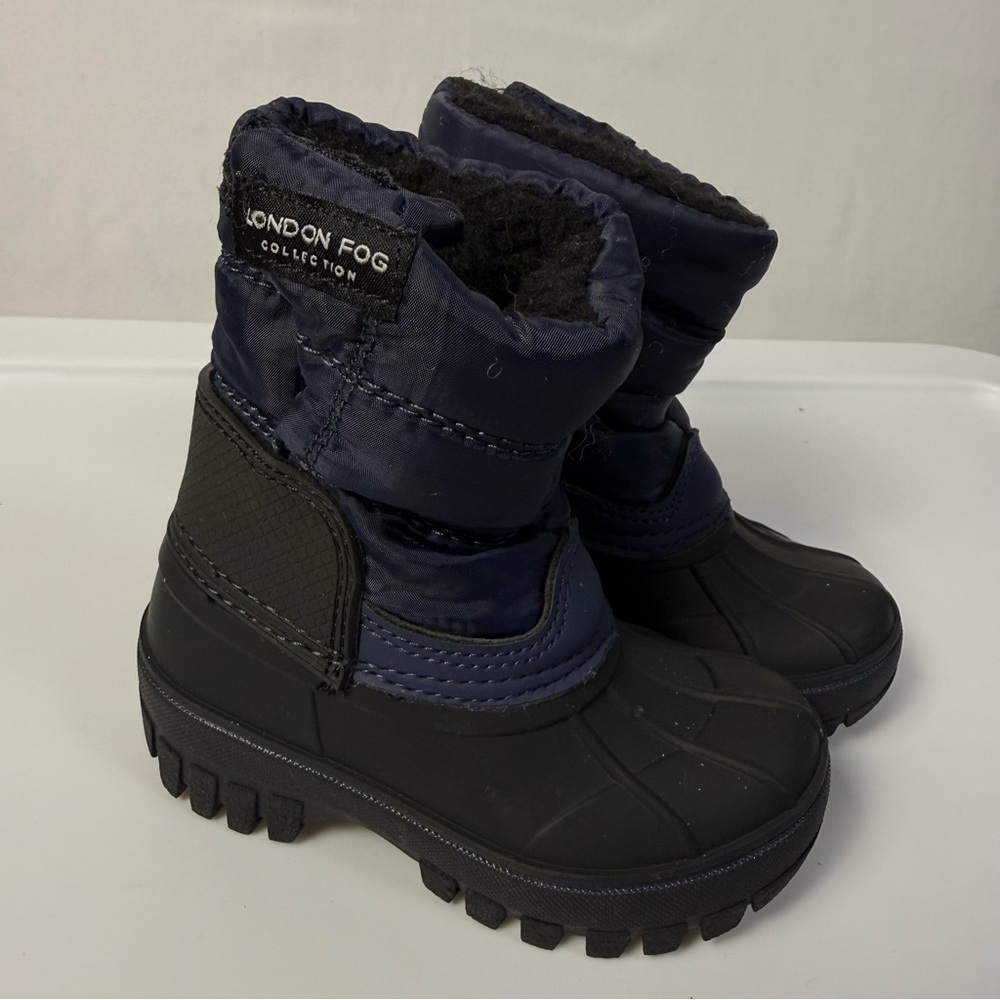 London Fog Jett‎ Waterproof Kids Blue Black Snow Boots sz 6C Winter Outdoor